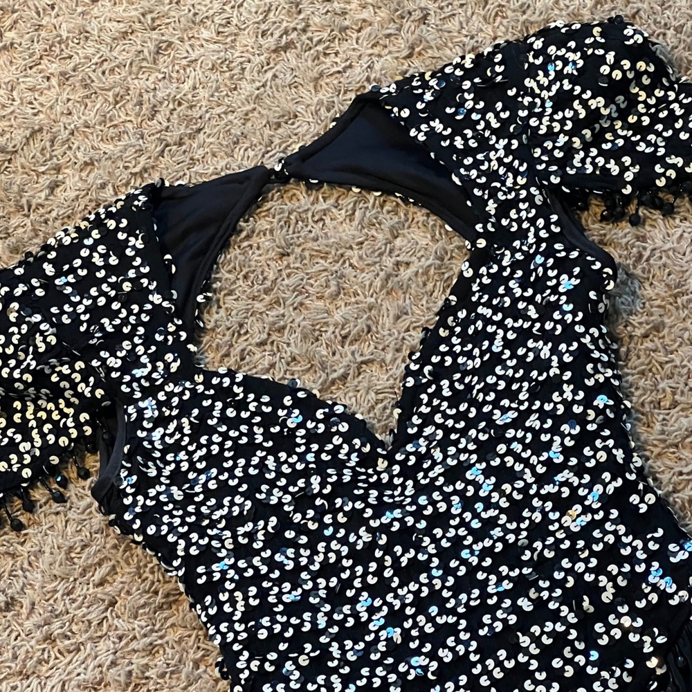 Susan Roselli for VIJACK Vintage Sequin Jumpsuit Black Beaded Keyhole Back Sz 4